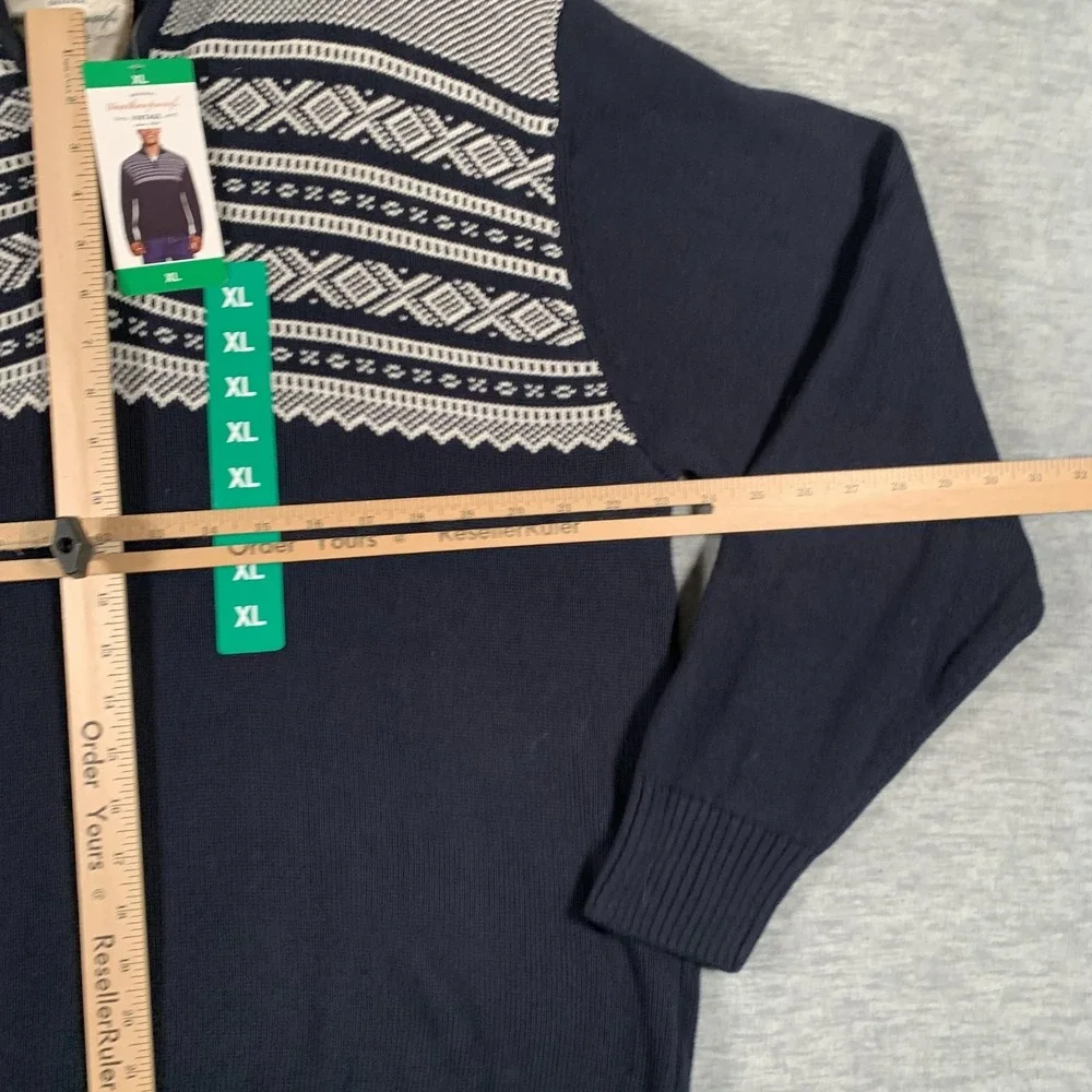 Weatherproof Vintage Sweater Mens XL Navy‎ Fair Isle 1/4 Zip Mock Neck Pullover